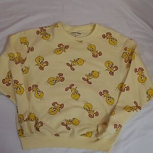Looney Tunes Tweety Bird Sweatshirt Crew Neck All Over Print Cotton Blend Sz S